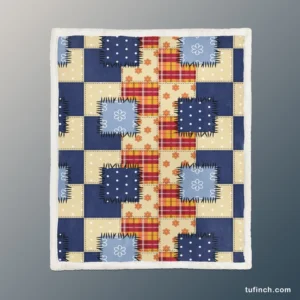 Blue Simple Patchwork Pattern Sherpa Fleece Blanket 1