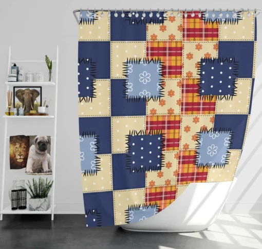 Blue Simple Patchwork Pattern Shower Curtain