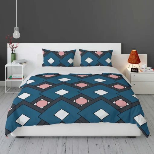 Blue Square Pattern Geometrics Bedding Set 1