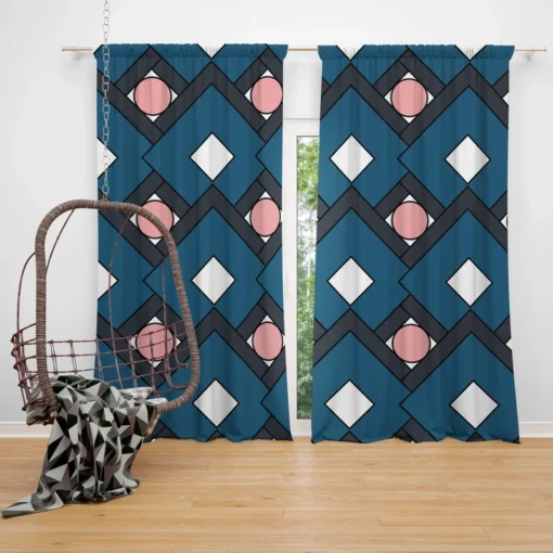 Blue Square Pattern Geometrics Curtain