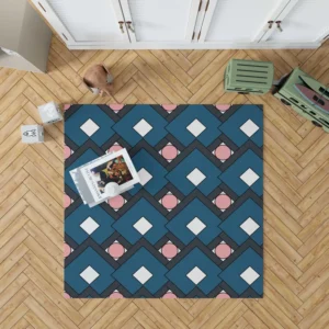 Blue Square Pattern Geometrics Rug