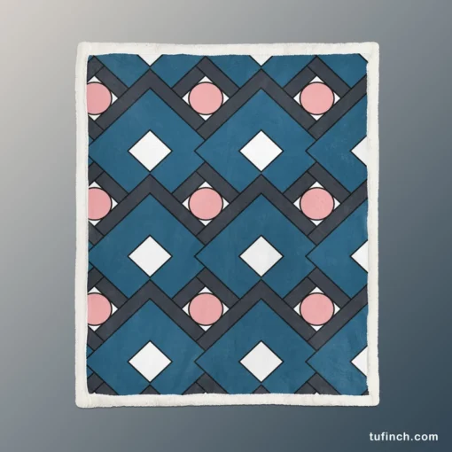 Blue Square Pattern Geometrics Sherpa Fleece Blanket 1