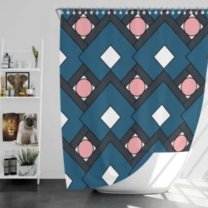 Blue Square Pattern Geometrics Shower Curtain