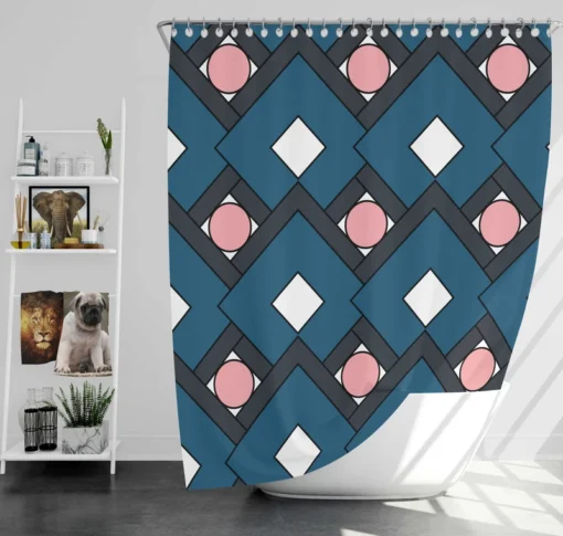 Blue Square Pattern Geometrics Shower Curtain