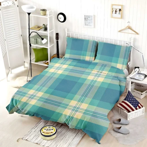 Blue Tartan Plaid Pattern Bedding Set