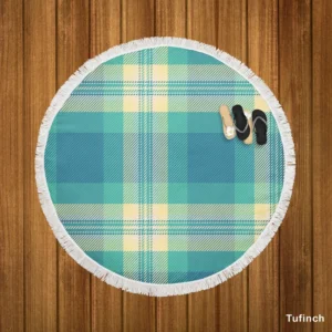 Blue Tartan Plaid Pattern Round Beach Towel