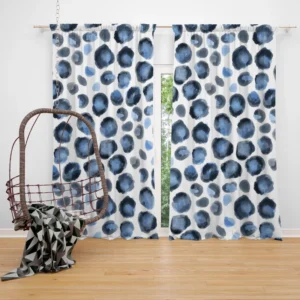 Blue Watercolor Leopard Print Pattern Curtain