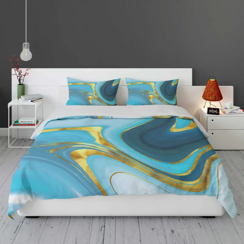 Blue Watercolor With Gold Foil Bedding Set 1