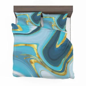 Blue Watercolor With Gold Foil Bedding Set 2