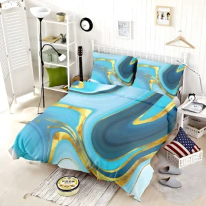 Blue Watercolor With Gold Foil Bedding Set