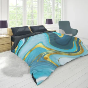 Blue Watercolor With Gold Foil Duvet Cover 1