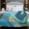 Blue Watercolor With Gold Foil Duvet Cover