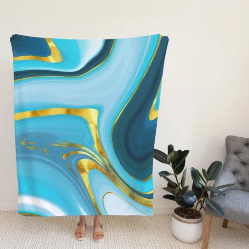 Blue Watercolor With Gold Foil Fleece Blanket