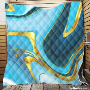 Blue Watercolor With Gold Foil Quilt Blanket