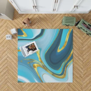 Blue Watercolor With Gold Foil Rug