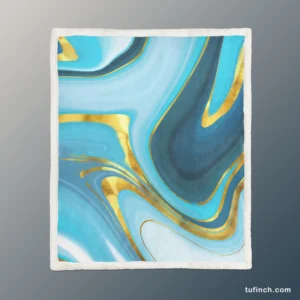 Blue Watercolor With Gold Foil Sherpa Fleece Blanket 1