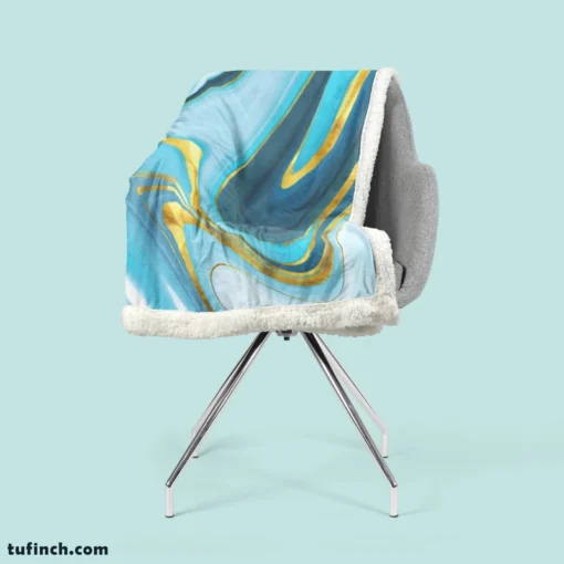 Blue Watercolor With Gold Foil Sherpa Fleece Blanket 2