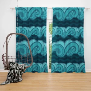 Blue Wave Pattern Curtain