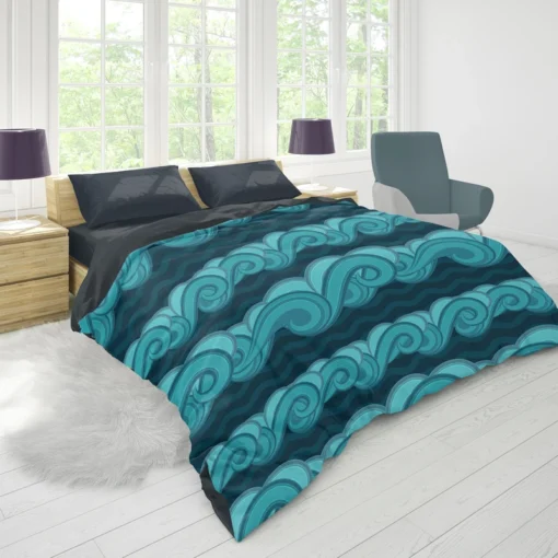 Blue Wave Pattern Duvet Cover 1