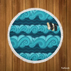 Blue Wave Pattern Round Beach Towel