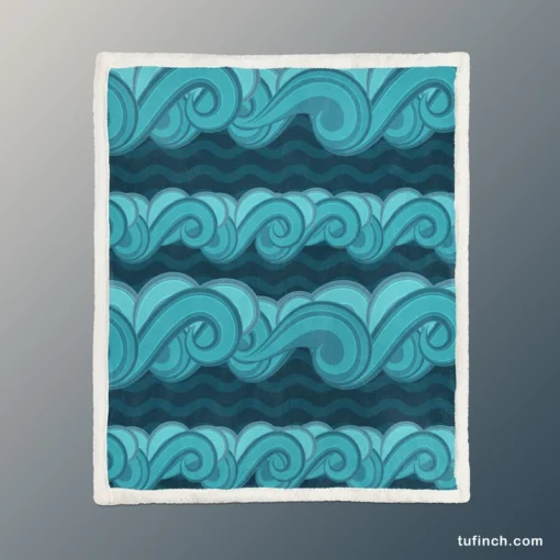 Blue Wave Pattern Sherpa Fleece Blanket 1