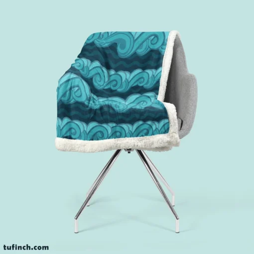 Blue Wave Pattern Sherpa Fleece Blanket 2