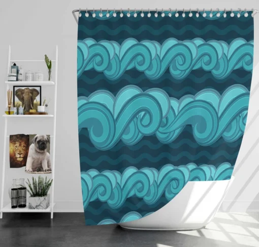 Blue Wave Pattern Shower Curtain