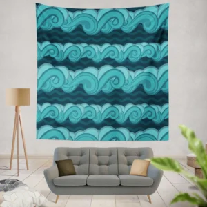 Blue Wave Pattern Wall Tapestry