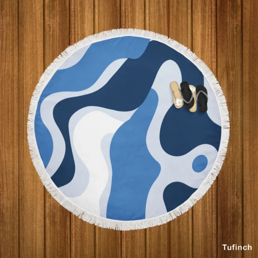 Blue Waves Abstract Background Round Beach Towel