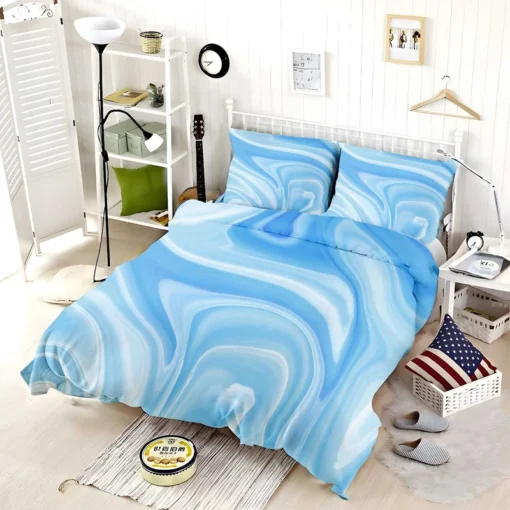 Blue White Abstract Design Bedding Set