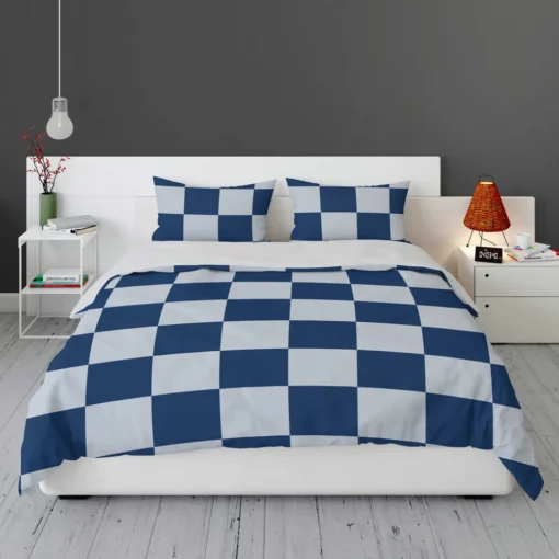 Blue White Checkered Plaid Pattern Bedding Set 1