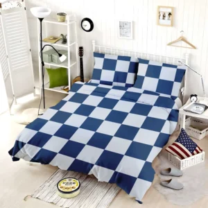 Blue White Checkered Plaid Pattern Bedding Set