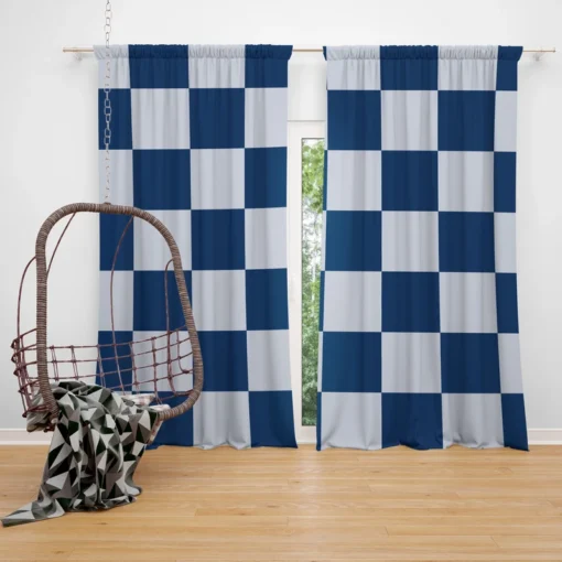 Blue White Checkered Plaid Pattern Curtain