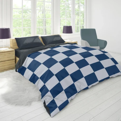 Blue White Checkered Plaid Pattern Duvet Cover 1