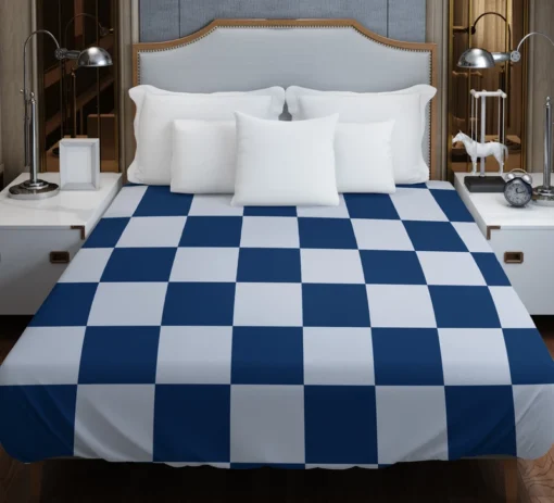 Blue White Checkered Plaid Pattern Duvet Cover