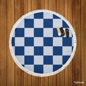 Blue White Checkered Plaid Pattern Round Beach Towel