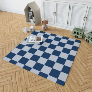 Blue White Checkered Plaid Pattern Rug 1