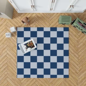 Blue White Checkered Plaid Pattern Rug