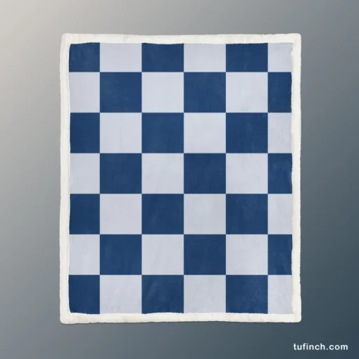 Blue White Checkered Plaid Pattern Sherpa Fleece Blanket 1