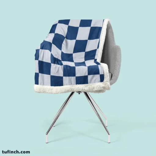 Blue White Checkered Plaid Pattern Sherpa Fleece Blanket 2