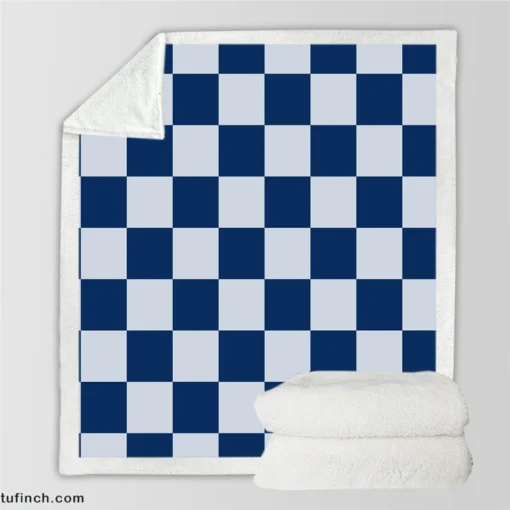 Blue White Checkered Plaid Pattern Sherpa Fleece Blanket