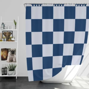 Blue White Checkered Plaid Pattern Shower Curtain