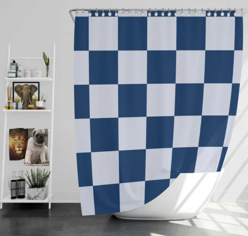 Blue White Checkered Plaid Pattern Shower Curtain