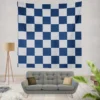 Blue White Checkered Plaid Pattern Wall Tapestry