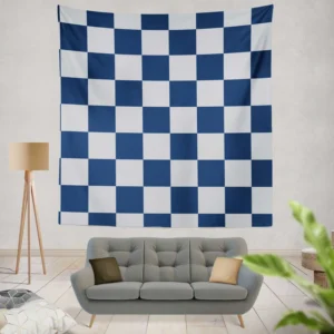 Blue White Checkered Plaid Pattern Wall Tapestry