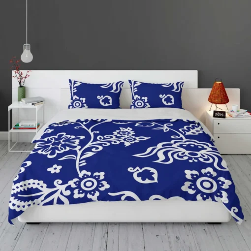 Blue White Floral Bedding Set 1