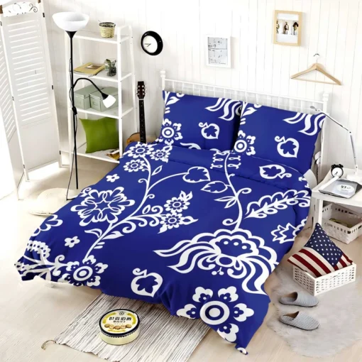 Blue White Floral Bedding Set