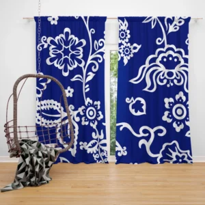 Blue White Floral Curtain