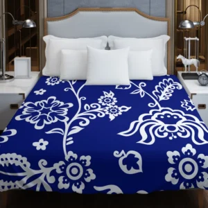 Blue White Floral Duvet Cover