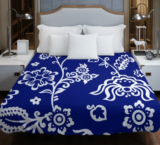 Blue White Floral Duvet Cover